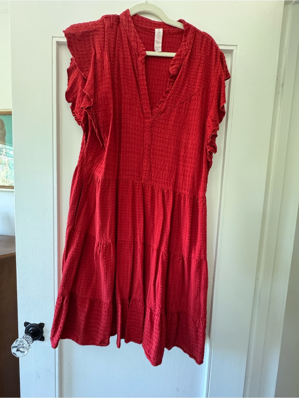Anthropologie flowy red flutter sleeves textured summer dress